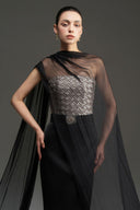 Silk Crisscross Strapless Column Gown Black White Taffeta for women, from IHF STUDIO, The Viet Concept 