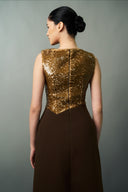 EEGEN STUDIO • Gold Sequin Bodice Floor Length Dress
