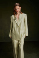 VONTIER DE MONTIER • Tailored Textured Rose-Lapel Silk Kate Collarless Blazer in Pistachio