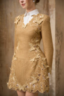 ROSEE de MATIN • Gold Tweed Butterfly Embroidery Mini Dress