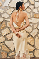 XITA • Ivory Silk Deep V Draped Neck Top