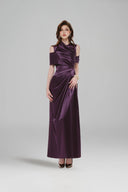 LUCILLA • Rei Asymmetric Off-Shoulder Satin Evening Gown
