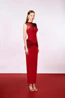 DO LONG • Insecta Red Draped Midi Dress