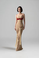 HUELLEY ROSE • Moon Crystal-Tassel Stretch Mesh Maxi Dress