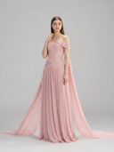 LINH PHUNG • Morgane Pink Pearlescent Silk Off-Shoulder Couture Gown