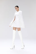 Eunoia White Glitter Lace Sequin Cape Sleeve Mini Dress for women, from SORAMAME, The Viet Concept