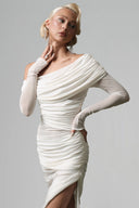 White Perle Asymétrique Maxi Dress for women, from GUYEHI STUDIO, The Viet Concept 