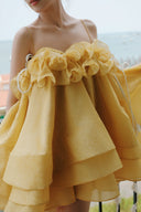 LINH PHUNG • Solivé Antique Gold Silk Crepe Babydoll Dress