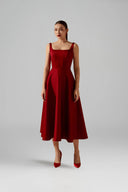 Liliana Red Taffeta U-Neck Midi Dress for women, from 21SIX, The Viet Concept
