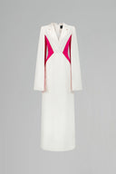 White Rose Brocade A-Line Evening Gown With Peak Lapel Waist Accent for women, from IHF ATELIER, The Viet Concept 