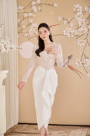 DO LONG • White Corset Pleated Flap Midi Dress