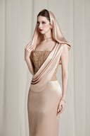 Cassia Rose Gold Sequin Draping Gown Dress for women, from CALISTA, The Viet Concept 