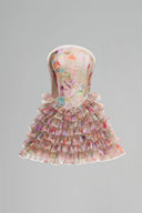 Senna Beige Chiffon Mini Occasion Dress for women, from JOSEPHINE, The Viet Concept