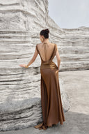THÉSONG • Brown Sleeveless Column Evening Dress