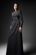 GVLUX • Rococo Nocturne High-Neck Denim A-Line Gown