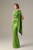 Satin Silk Asymmetric Pleated Tie Gown for women, from IHF ATELIER, The Viet Concept