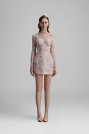 CALISTA • Pink Pastel Cirelle Long Sleeve Mini Dress