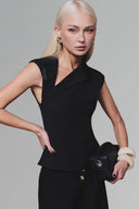 Black Diagonal Collar Top for women, from Keira Tong, The Viet Concept 
