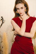 DO LONG • Delicate Red Sculpted Midi Dress
