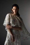 Whiteout Sequin Lace Asymmetrical Cape Maxi Dress for women, from SORAMAME, The Viet Concept
