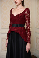 Regal Dark Red French Lace Queen Anne A-Line Gown for women, from IHF ATELIER, The Viet Concept 