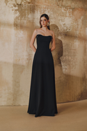 L' SCARLETT • Spaghetti Strap Crystal-Embellished Curved Bust Crepe Maxi Dress