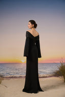 Azure Crepe Off-Shoulder Crystal Cape Evening Gown Luxury for women, from 21SIX, The Viet Concept