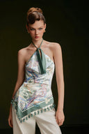 VONTIER DE MONTIER • Iris Parrot-Print Korean Silk Halter Top