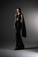Evensong Sequin Crinkle Satin Asymmetrical Cut-Out Gown for women, from SORAMAME, The Viet Concept
