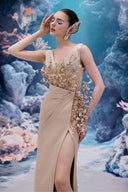 Giselle Coral Embellished Silk Satin Evening Gown for women from 21SIX, The Viet Concept