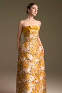 Strapless Yellow Jacquard & Agate Silk Crystal Bell Silhouette Gown for women, from IHF ATELIER, The Viet Concept 
