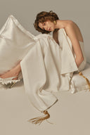 Duvet Ivory Silk-Lined Draped Evening Gown for women, from POEM, The Viet Concept