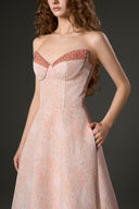 Lotus Éclat Pink Lacquered Brocade Bustier Gown for women, from IHF STUDIO, The Viet Concept