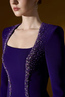 IHF ATELIER • Noctelle Dark Purple Embellished Trapeze Neck Crepe Gown