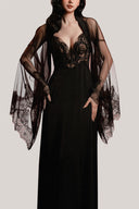 Black Goccia Lace-Trimmed Mesh Robe for women, from DORO, The Viet Concept 
