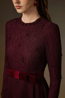 IHF ATELIER • Burgundy Vine Guipure Lace Crystal-Embellished A-Line Gown