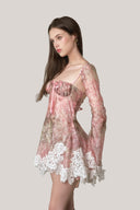 Pink Cecilia Long-sleeve Mini Dress for women, from La Vierge, The Viet Concept 