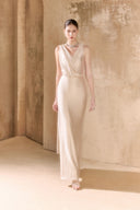 Arisa V-Neck Pleated Silk Dress for women, from ARTI APPAREL, The Viet Concept 
