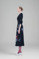 Midnight Garden - Asymmetrical Black Midi Dress for women, from Tiny Ink, The Viet Concept