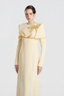 TRACY COUTURE • Cape Shoulder Floral Crystal A-Line Matte Gown