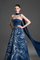 GVLUX • Strapless Wood Grain A-line Dress With Scarf