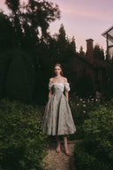 Bertha Gold Floral Brocade A-Line Midi Dress for women, from LINH PHUNG, The Viet Concept