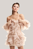 Beige Off-shoulder Mini Dress for women, from MUST HAVE, The Viet Concept 