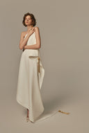 Duvet Ivory Silk-Lined Draped Evening Gown for women, from POEM, The Viet Concept