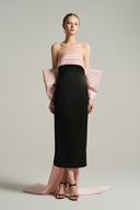 Strapless Fold Over Midi Dress with Oversized Bow Back Train for women, from IHF STUDIO, The Viet Concept 