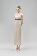 Ismera Sheath Off-Shoulder Crepe Calf Length Dress for women, from Maison Des Copains, The Viet Concept 