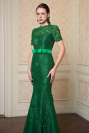 IHF ATELIER • Dark Green French Lace Mermaid Gown With Crystal Detail