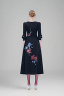 Midnight Garden - Asymmetrical Black Midi Dress for women, from Tiny Ink, The Viet Concept