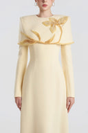 TRACY COUTURE • Cape Shoulder Floral Crystal A-Line Matte Gown