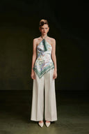 VONTIER DE MONTIER • Tailored Textured Pleated Silk Kate Straight-Leg Trousers in Off-White